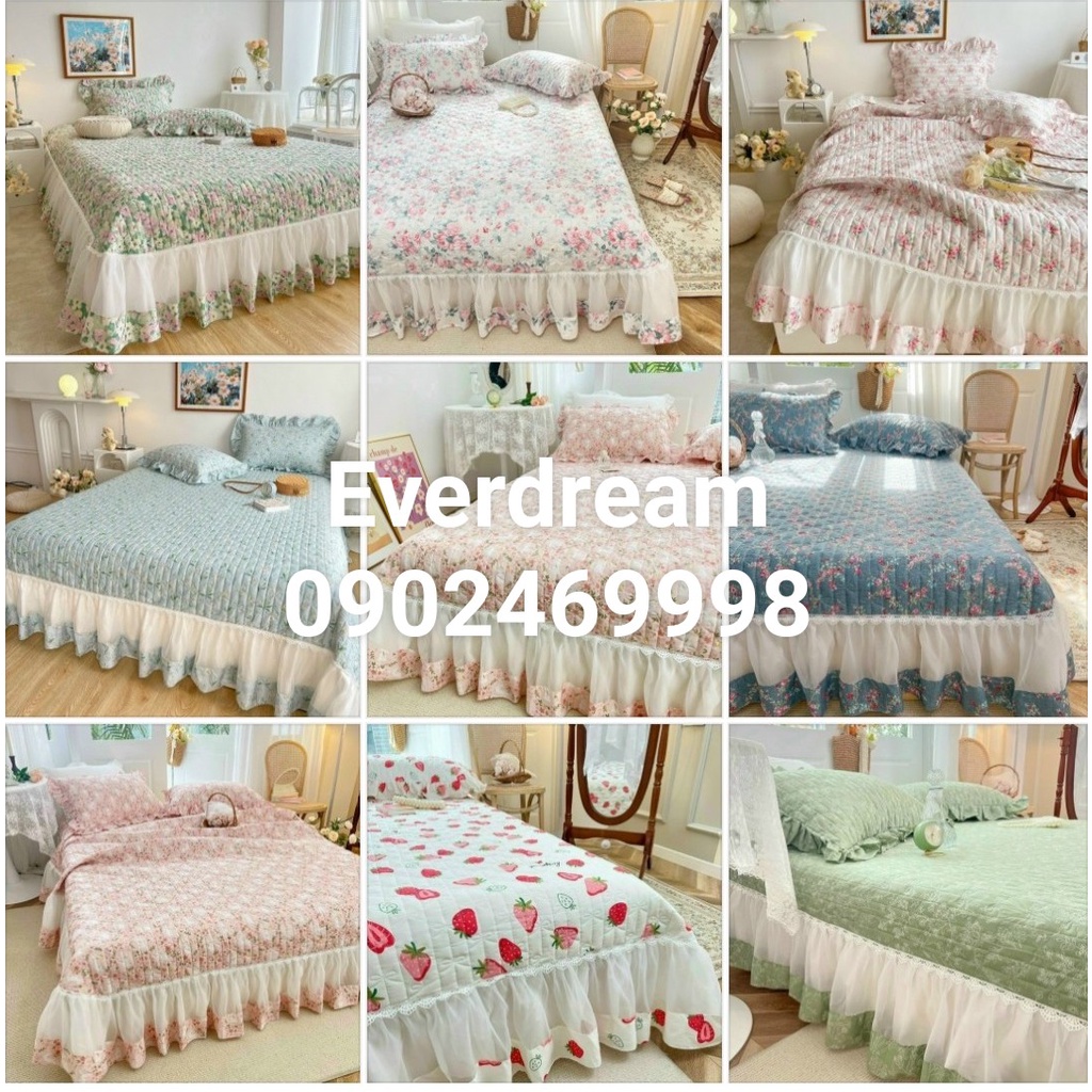 16 Mẫu Ga và vỏ gối chần bông phủ bèo hàn quốc cao cấp, đường chỉ đẹp, họa tiết xinh, nhập khẩu nguyên bộ