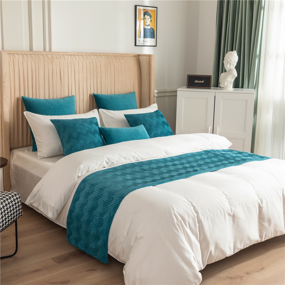 Khăn Trải Giường Hai Mặt Bằng Vải Nhung Màu Trơn Họa Tiết Lượn Sóng Phong Cách Bắc Âu