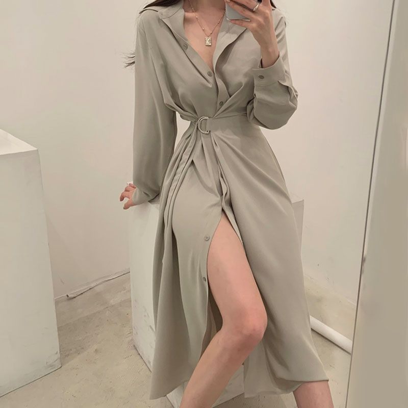 MURIOKI Đầm Sơ Mi Dáng Dài Thanh Lịch Quyến Rũ Thời Trang 2022 Phong Cách Hàn Quốc Cho Nữ