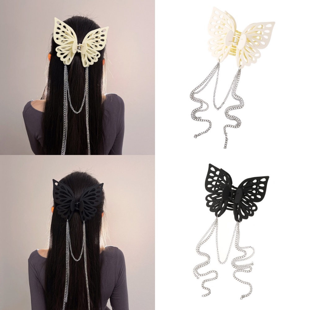Kẹp Tóc Càng Cua Phối Dây Xích Đính Hình Bướm Handmade Thời Trang Hàn Quốc Cho Nữ