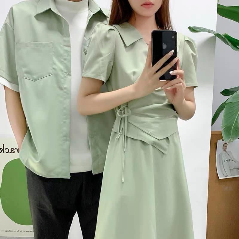 💕HOT Có BIGSIZE nữ 80kg nam 100kg 💕 Áo váy đôi nam nữ xanh mint hot trend