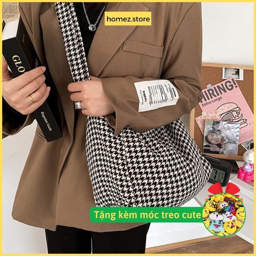 Túi đeo chéo nữ họa tiết sọc zích zắc, túi tote vải canvas phong cách Hàn Quốc hot trend homez.store