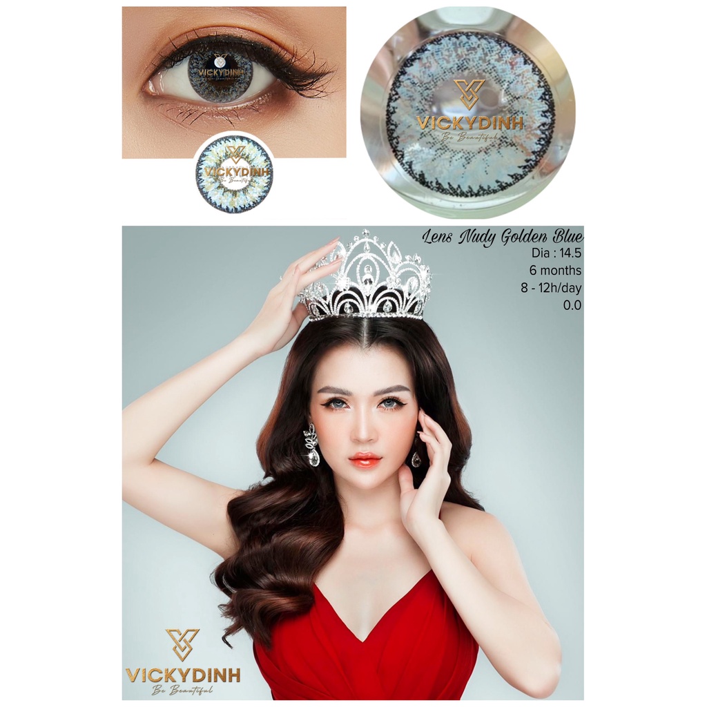Lens VICKYDINH - NUDY GOLDEN BLUE chính hãng, kính áp tròng xuất xứ Hàn Quốc cao cấp sang trọng