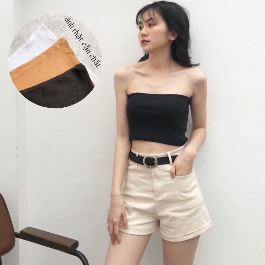 Áo Ống Croptop Chất Thun Dày Dặn Co Giãn 3 Màu Cơ Bản Trắng Đen Nâu Mẫu Hot Mùa Hè Kèm Ảnh Thật Cận Chất Vải