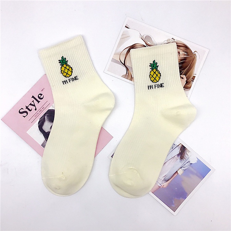 Tất vớ nam nữ cổ trung chất liệu cotton họa tiết trái cây Date84store