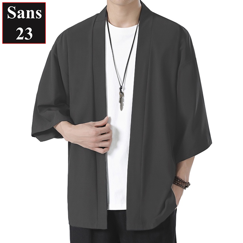 Áo cardigan nam form rộng Sans23 kimono nhật bản mỏng trơn basic hàn quốc bigsize 3xl 4xl 5xl big size 80kg 90kg 100kg