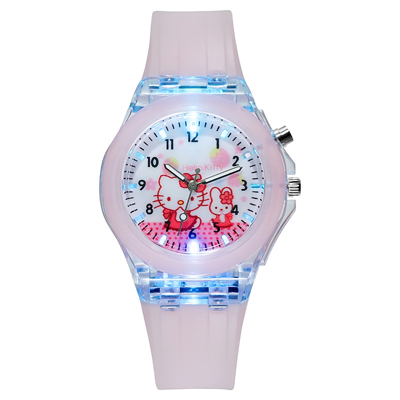 Đồng hồ trẻ em nữ hình mèo Hello Kitty đồng hồ cho bé gái dây đeo silicon màu dạ quang xinh xắn mã ĐH04