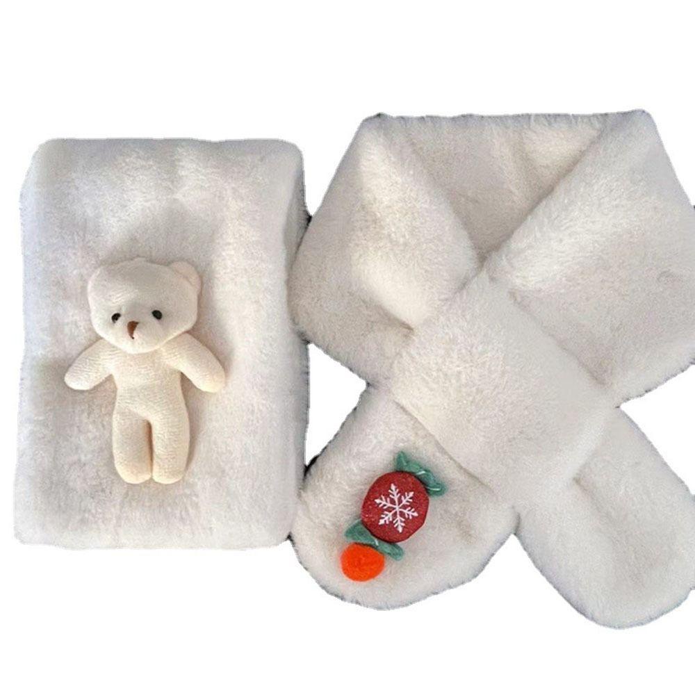 Khăn Choàng Cổ Bằng Vải Bông Dày Dặn Màu Trơn Giữ Ấm Hình Gấu Giáng Sinh Dành Cho Nữ