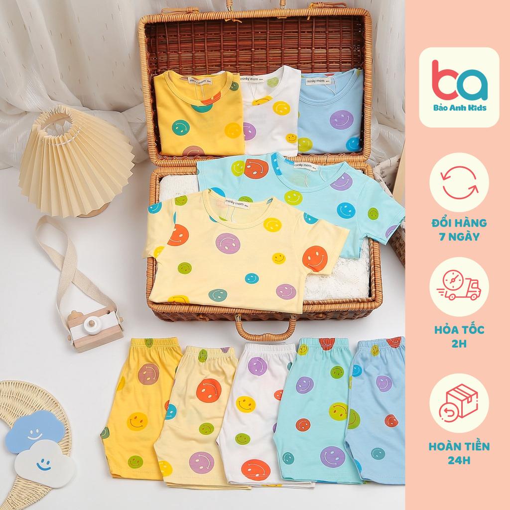 Bộ Cộc Tay Cho Bé Trai Bé Gái Minky Mom Vải Thun Lạnh Họa Tiết Mặt Cười, Bộ Quần Áo Cho Bé Mặc Nhà BC BA03