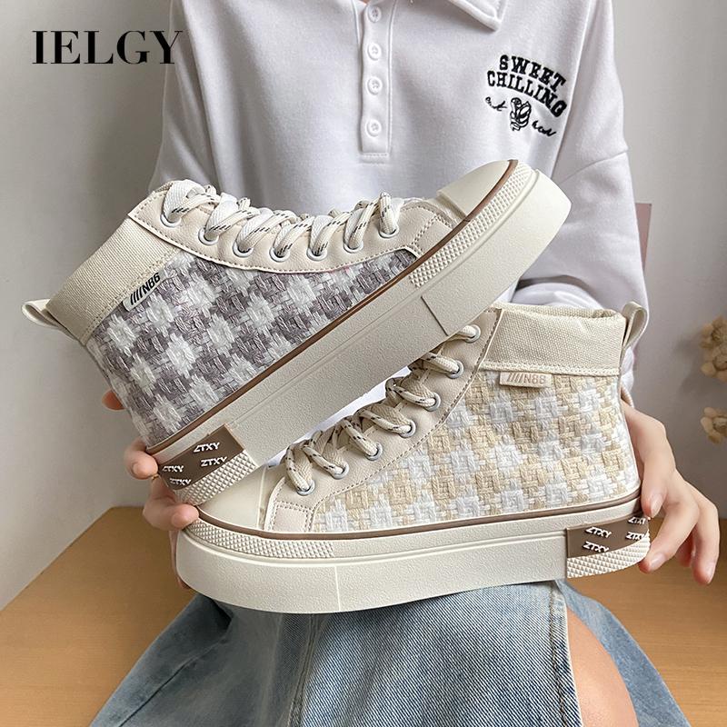 Giày Vải canvas Cổ Cao In Họa Tiết Caro Kiểu Hàn Quốc Xinh Xắn Cho Nữ