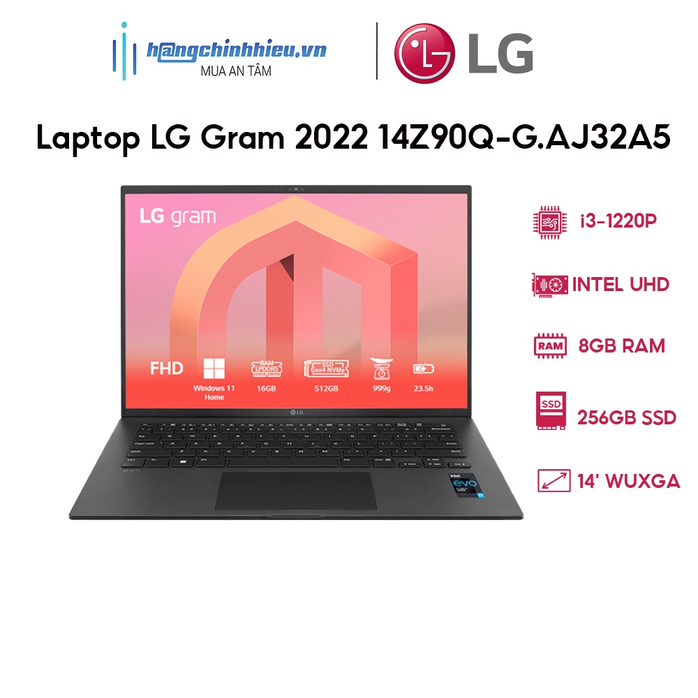 Laptop LG Gram 2022 14Z90Q-G.AJ32A5 (i3-1220P | 8GB | 256GB | Intel UHD Graphics | 14' WUXGA 99% DCI-P3 | Win 11)