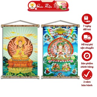 Tranh phật treo tường phật mẫu chuẩn đề chân thiện mỹ, chất liệu vải lụa kim sa khung gỗ 40x60cm ccđp-01
