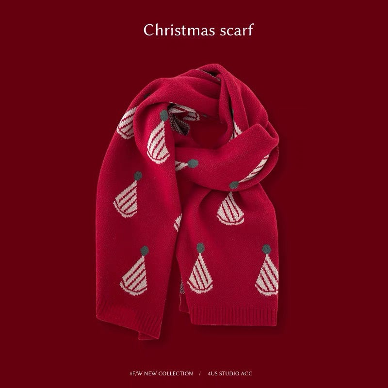 Khăn Choàng Cổ Bằng Len Dệt Kim Giữ Ấm Mùa Đông Phong Cách Giáng Sinh Dành Cho Nữ