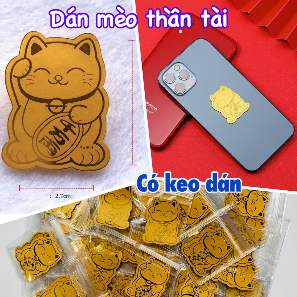 {SIÊU RẺ} Mèo thần tài mạ vàng 24k rước lộc vào nhà / Miếng dán thần tài (2023)