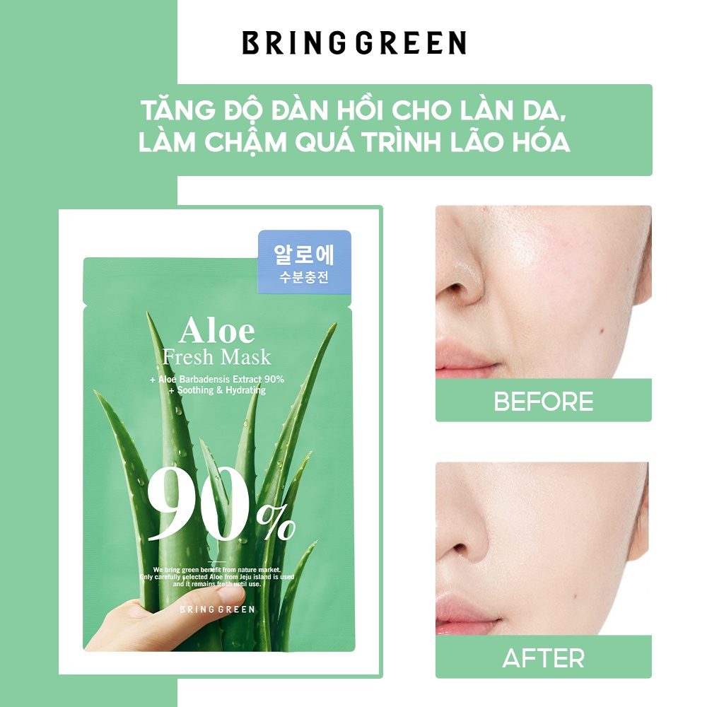 Mặt Nạ Nha Đam Dưỡng Da Bring Green Aloe 90% Fresh Mask 20g (10pcs)