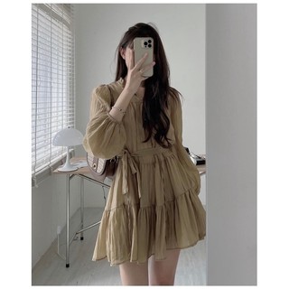Váy tơ babydoll tay bo kèm đai