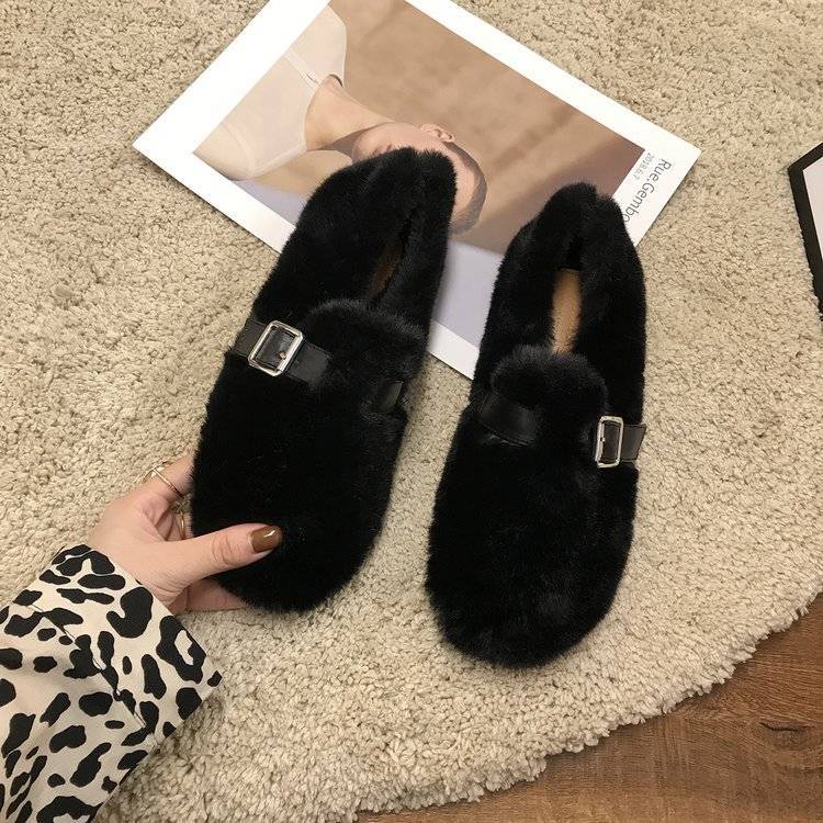 Giày Lông Xù Mũi Tròn Phong Cách Mới Dễ Phối Đồ Cho Nữ