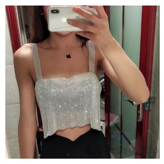 Áo croptop hai dây đính đá