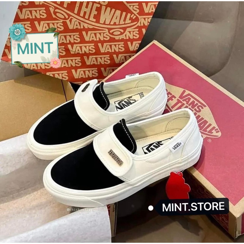 Giày thể thao sneaker quai dán đen kem sữa