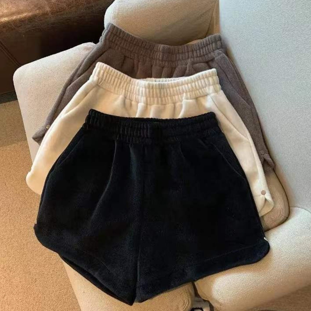 Quần Short Len Dày Dặn Màu Sắc Đơn Giản Lưng Thun Co Giãn Tốt Thời Trang Thu Đông Cho Nữ