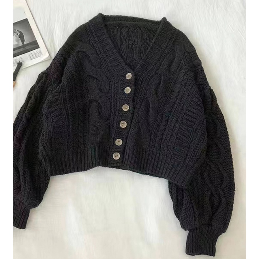 Áo Khoác Cardigan Dệt Kim Tay Dài Dáng Ngắn Cổ Chữ V Thời Trang Thu Đông Phong Cách Nhật Bản