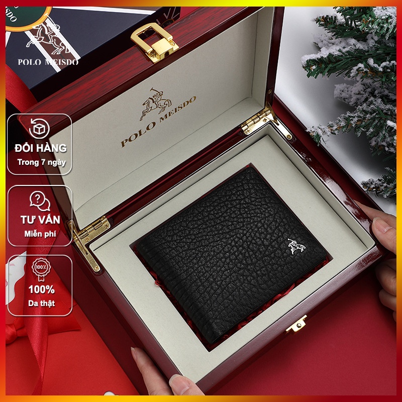 Ví da hươu nam cao cấp hàng hiệu Polo Meisdo VD07 (100% da hươu thật) full hộp phù hợp làm quà biếu tặng sinh nhật