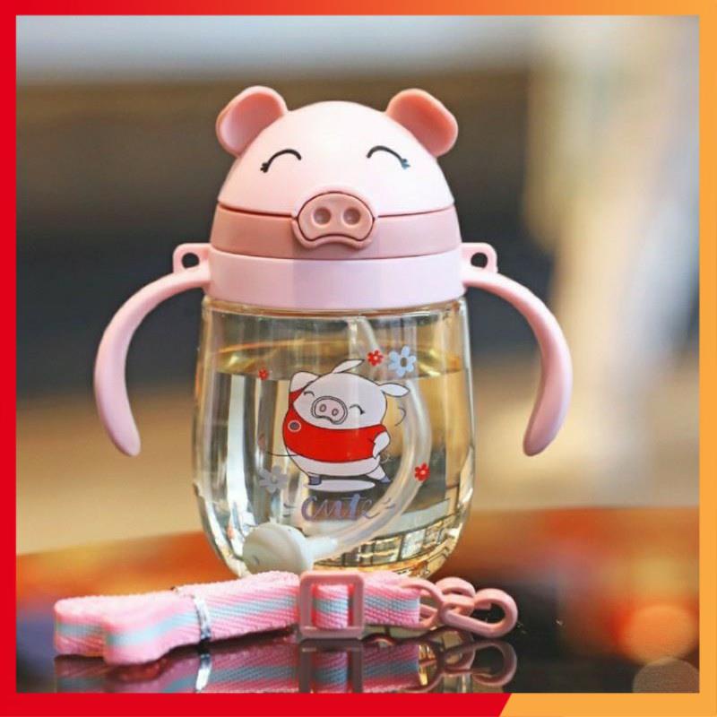 Bình tập uống nước 300ml hình hươu,  có chống sặc và quai đeo tiện lợi 【BÌNH TẬP UỐNG CÓ SỪNG】