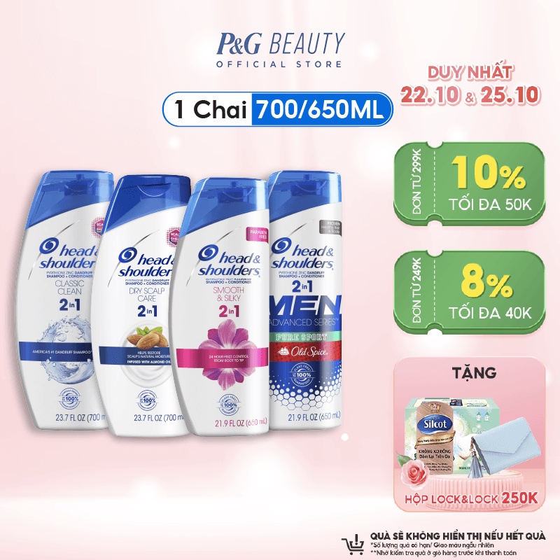 Dầu Gội & Xả 2in1 Head&Shoulders Mỹ nhiều mùi hương 650/700ml