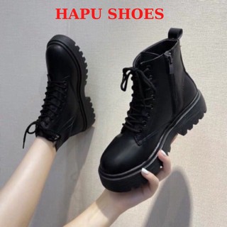 Giày bốt ullzang chất da mềm khóa ngang siêu hot, bốt nữ cao cổ đế răng cưa FULL BOX