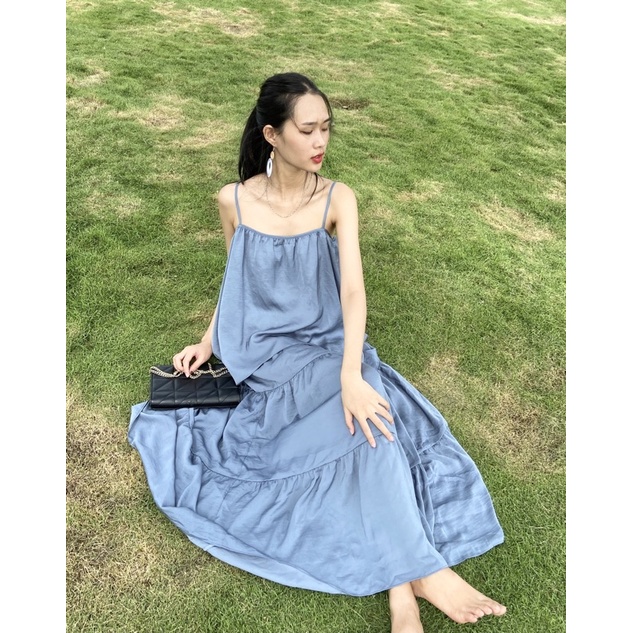 Váy nữ Babydoll áo 2 dây Sexy chân váy xếp tầng lưng thun cạp to đi chơi du lịch siêu xinh