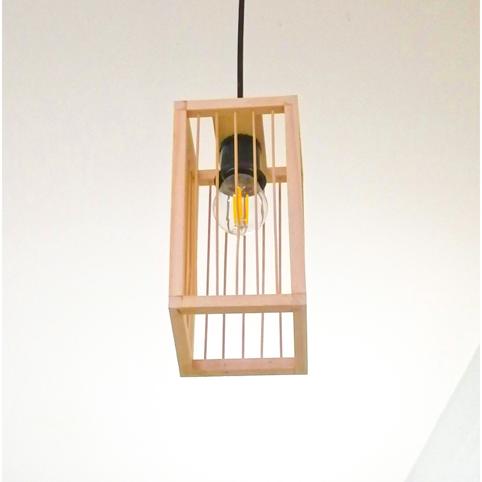Đèn Tre Gỗ Thả Trần Trang Trí Dùng Để Decor Nhà Hàng Quán Cafe Homestay Cực Chất. Mẫu Hộp Chữ Nhật Apollo_90