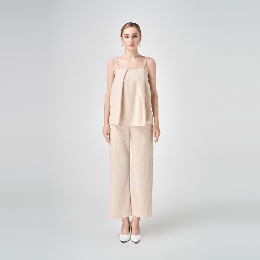 Sét bộ đũi nữ áo 2 dây quần suông lưng thun CHICOSTA màu Nude