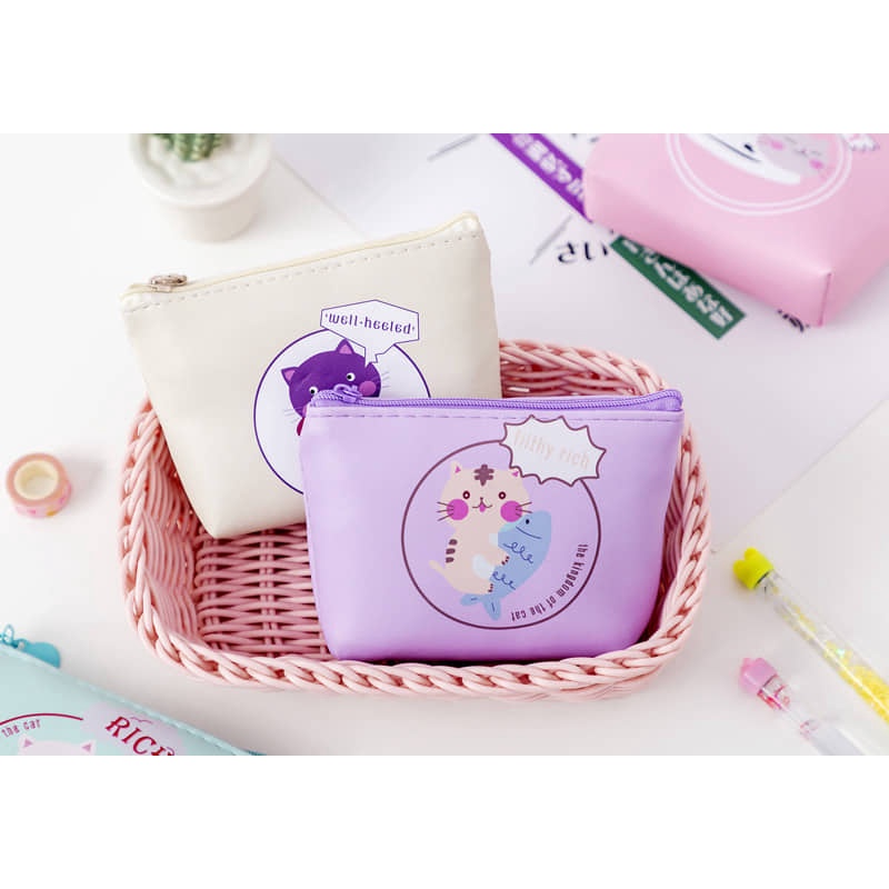 Ví PU Mini Đựng Thẻ Xe, Son, tai nghe.. In Họa Tiết Mèo Siêu Dễ Thương 2023