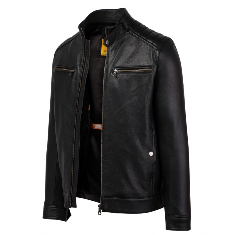 Áo khoác da nam FTT Leather Motocycle Jacket da dê hai khóa ngực gân vai 100% da thật