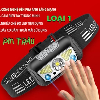 Đèn Pin LED đội đầu cảm biến bằng tay, Đèn pha LED chống nước kèm sạc USB