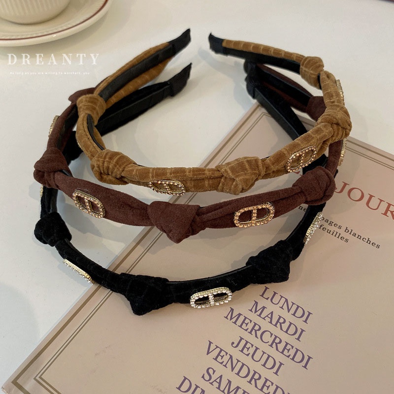 Băng Đô Vải Thắt Nút Họa Tiết Chữ Đính Kim Cương Phong Cách Pháp Thiết Kế Thời Trang