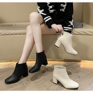 Giày bốt trơn nữ basic cổ lửng đế 5cm khoá sau chất da mềm cao cấp