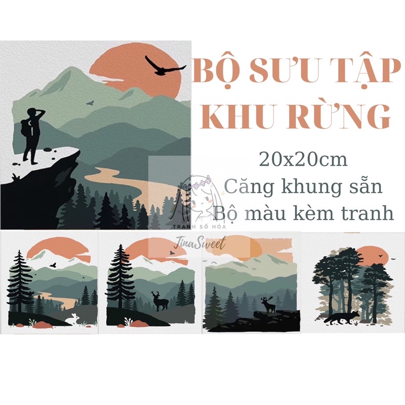 Tranh tô màu theo số TinaSweet 🌈 size mini 20x20cm 🌈 Bộ sưu tập khu rừng - căng khung sẵn