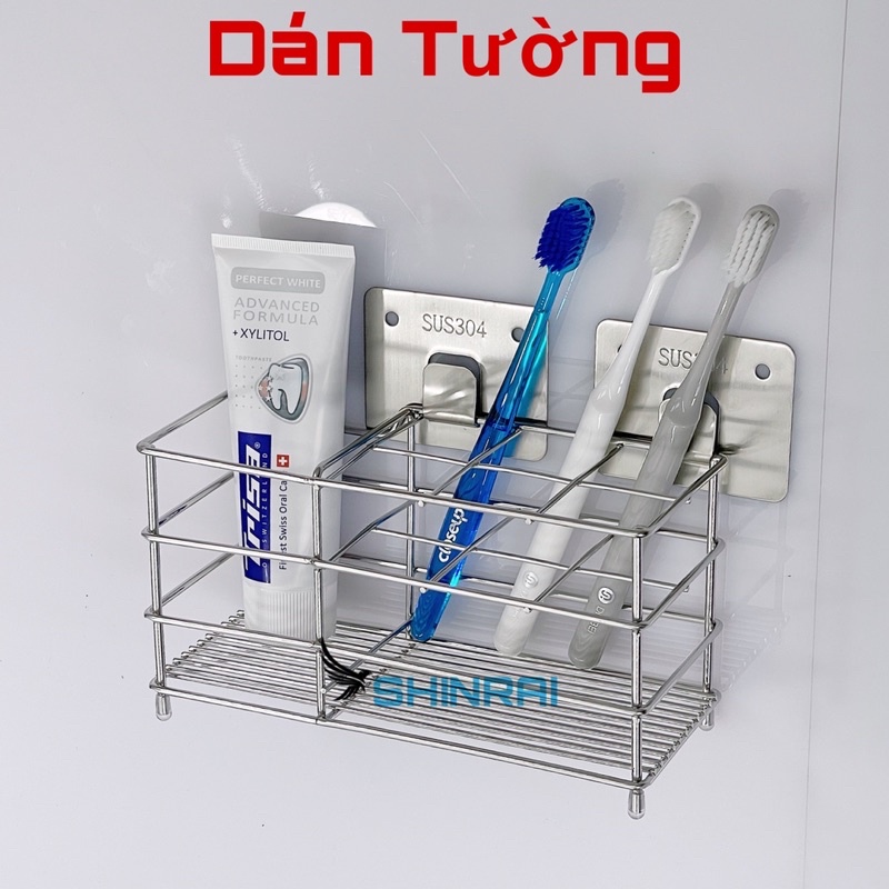( Dán Tường ) Khay Đựng Bàn Chải , Tuýp Kem Đánh Răng INOX SUS304 Cao Cấp SHINRAI