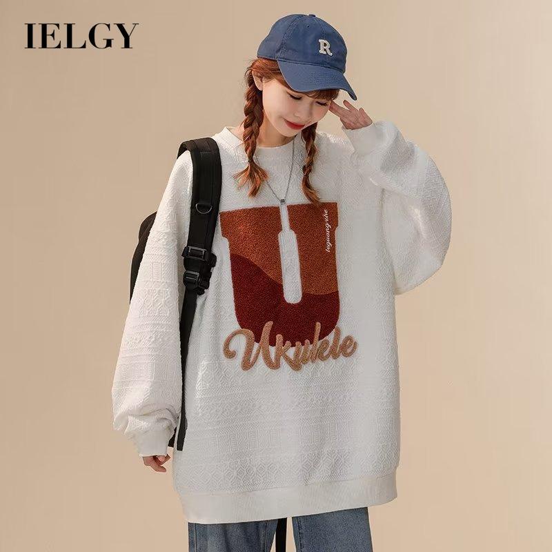 IELGY    Áo sweater Cổ Tròn Dáng Rộng Phong Cách Thời Trang Đường Phố Cho Nữ