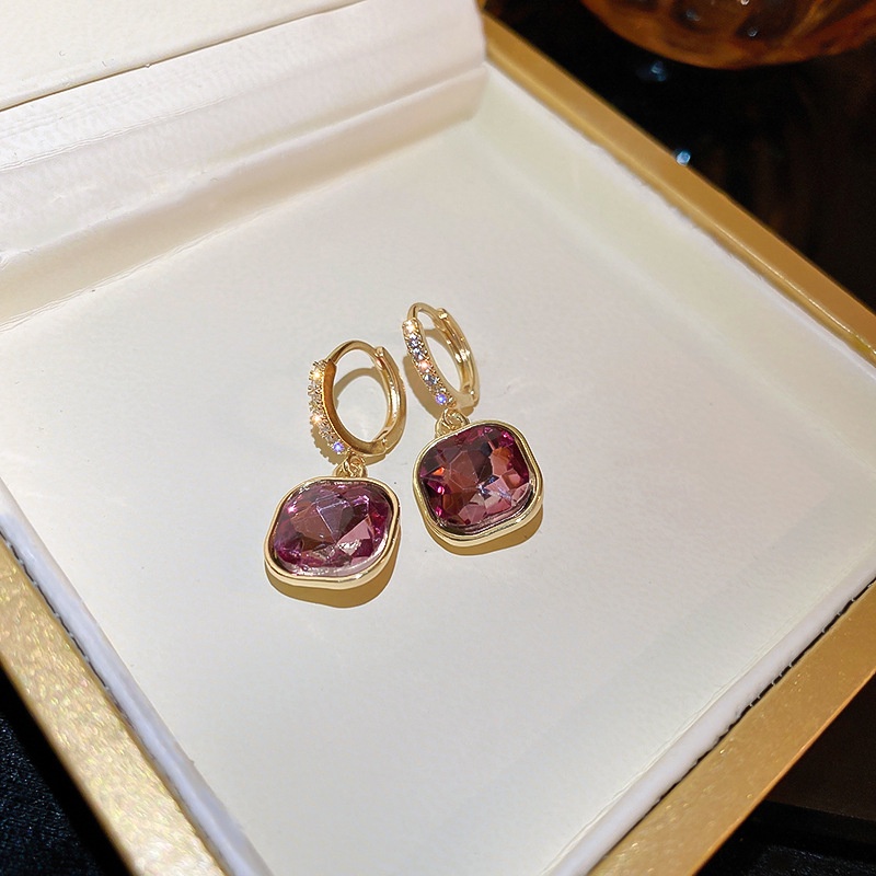 Khuyên Tai Khóa Vuông Màu Tím Thời Trang 2022 Cho Nữ