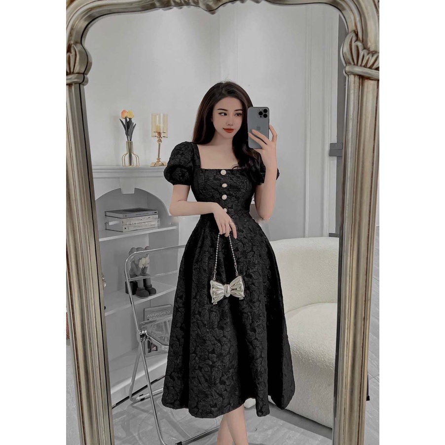 Hàng hot L1 Đầm gấm xốp dài ôm eo dáng xèo có mút