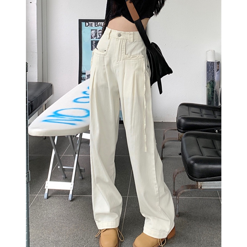 Quần Jeans Nữ Lưng Cao Ống Rộng Thời Trang