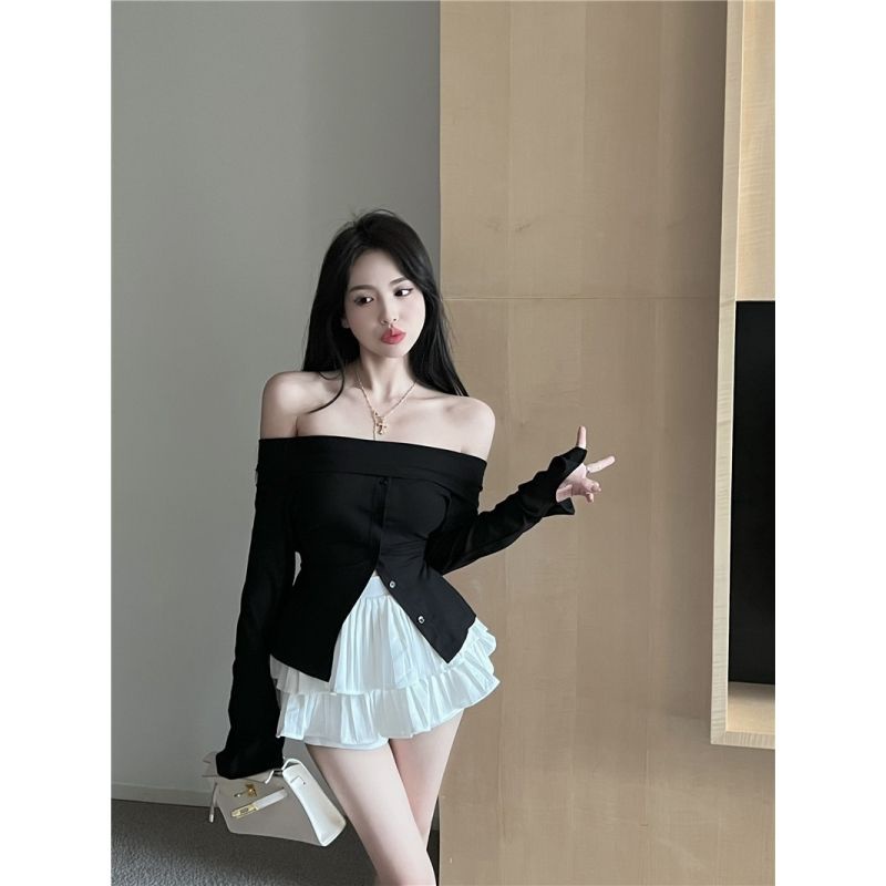 Áo Cardigan Dệt Kim Trễ Vai Tay Dài Dáng Ôm Thời Trang Mùa Thu Quyến Rũ Cho Nữ