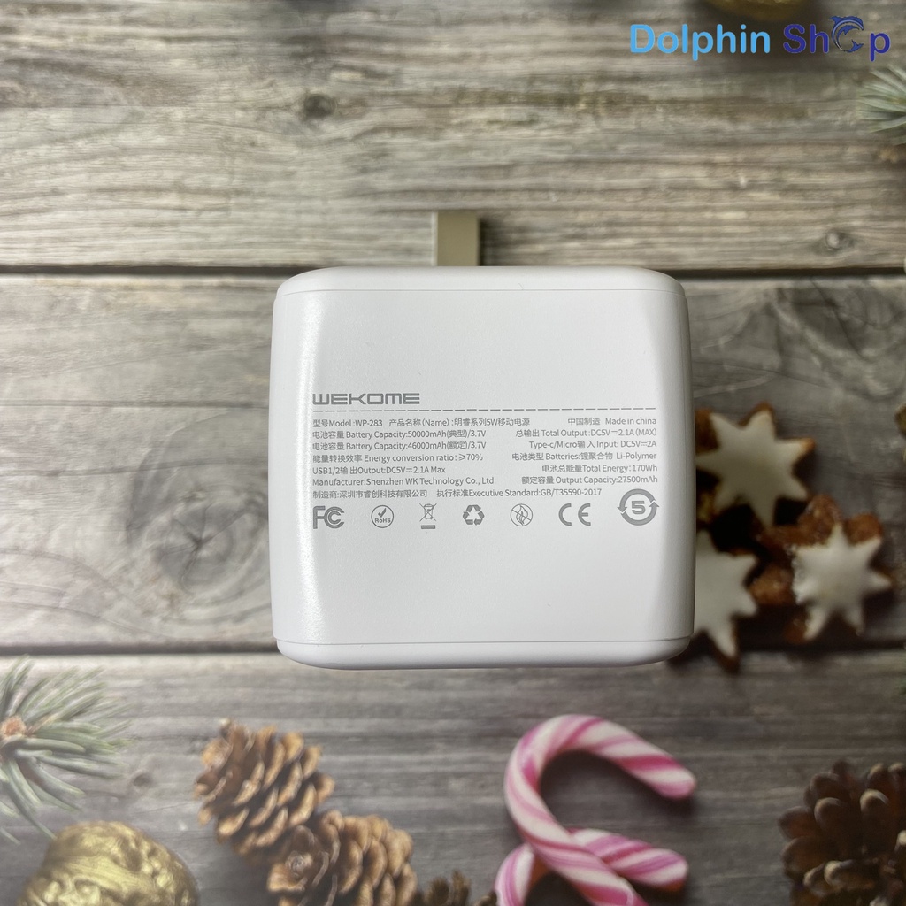 Sạc Dự Phòng 50.000mAh WP283 Tích Hợp Đèn Pin Siêu Sáng