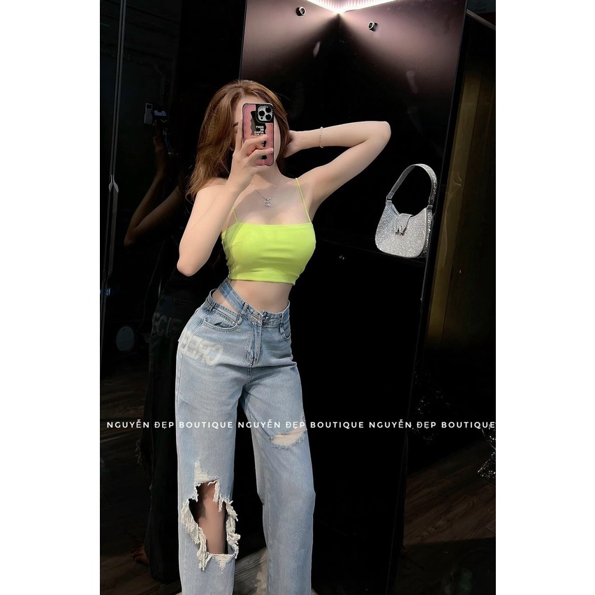 Áo ba lỗ nữ 2 dây trơn kiểu dáng ống ngắn croptop hot