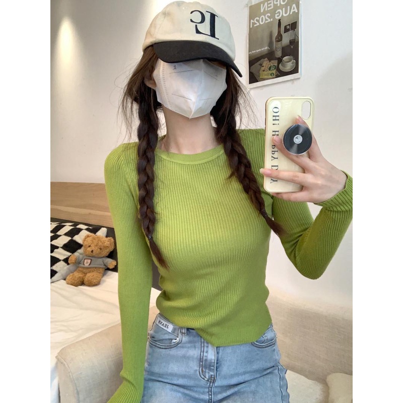 Áo Len Tay Dài Cổ Tròn Màu Trơn Thiết Kế Mỏng Kiểu Dáng Mới Thời Trang Dành Cho Nữ