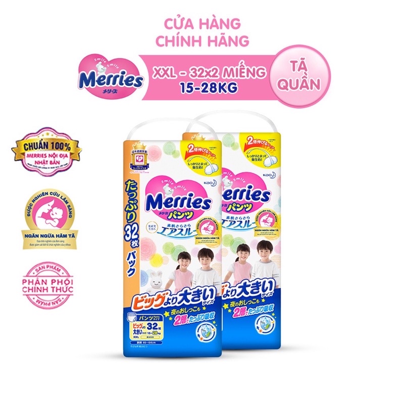 Tã/Bim Merries quần XXL 32 miếng( cho bé từ15- 28kg)