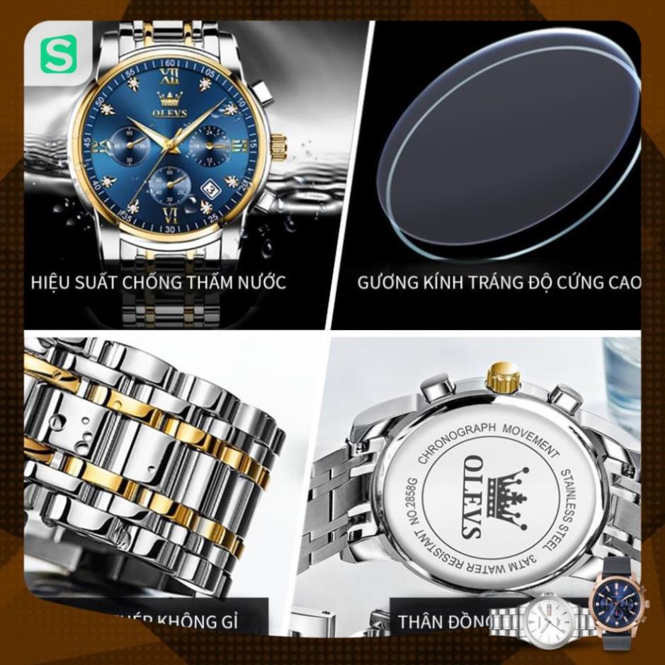 Đồng hồ OLEVS 2858 nam đa chức năng thời trang dây đeo bằng thép không gỉ
