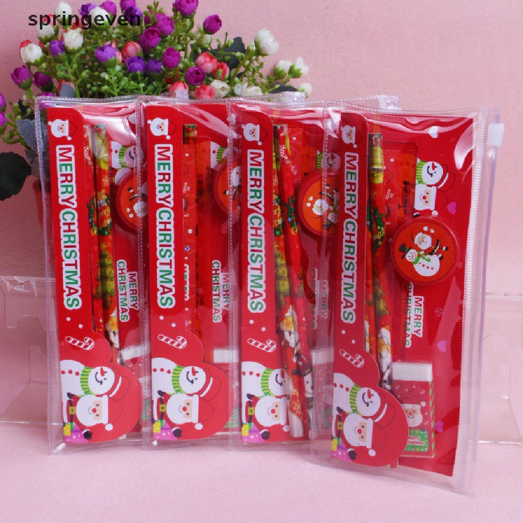 springeven 5Pcs/Pack Cute Christmas Stationery Set Pencil Sharpener Stationery School Gift RFT